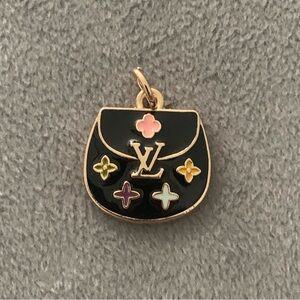 Upcycled Black Enamel Multicolor Flower Charm Pendant